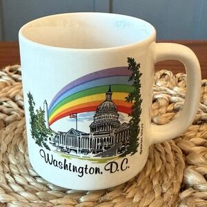Vintage Washington D.C. Souvenir Mug Rainbow U.S. Capitol & Monument 1980s Ceram